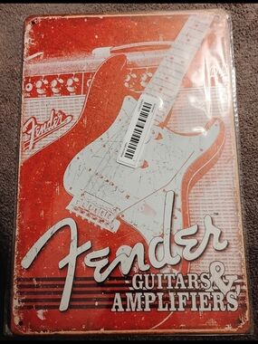 Fender Weathered Tin Sign - Guitars & Amplifiers 12" x 8" NEW